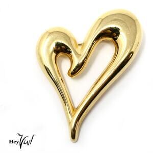 Vintage Monet Gold Tone Open Heart Pin Brooch Shiny Love Valentine 2.5" -Hey Viv